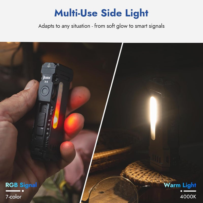 WUBEN X4 EDC Rechargeable Flashlight with RGB Light, 1500 Lumens Mini Flashlight with Tactical Switch and Magnetic, IP68 Portable Pocket Clip USB C Flash Light for Camping, Checking, Emergencies - Image 5